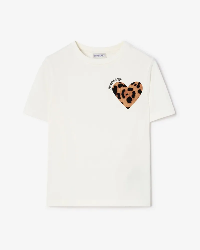 Burberry Baumwoll-T-Shirt mit Herz im Leopardenmuster , Size Chalk