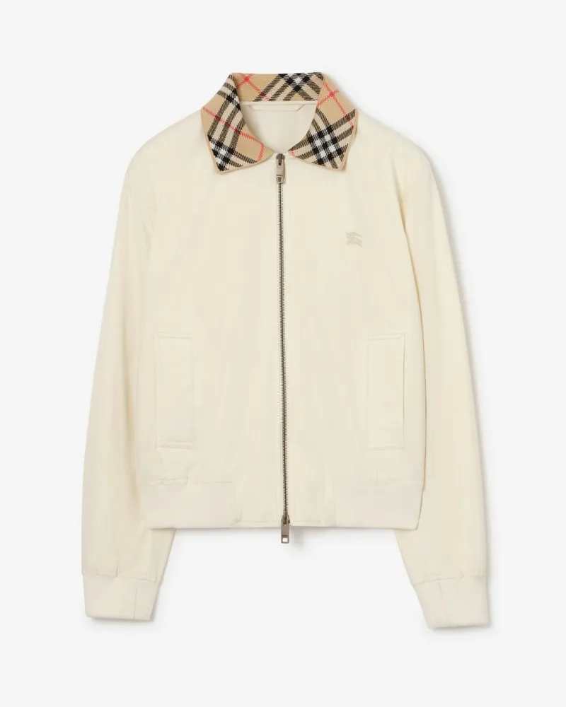Burberry Cropped-Harrington-Jacke „Hayfield“ aus Tropen-Gabardine , Size Tundra