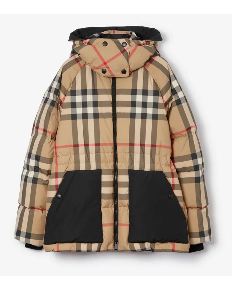 Burberry Wattierte Jacke in Check Vintage-beige