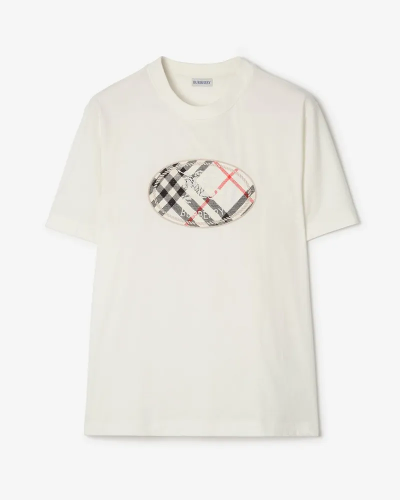 Burberry Baumwoll-T-Shirt mit Knight Stamp in Check , Size Chalk-weiß