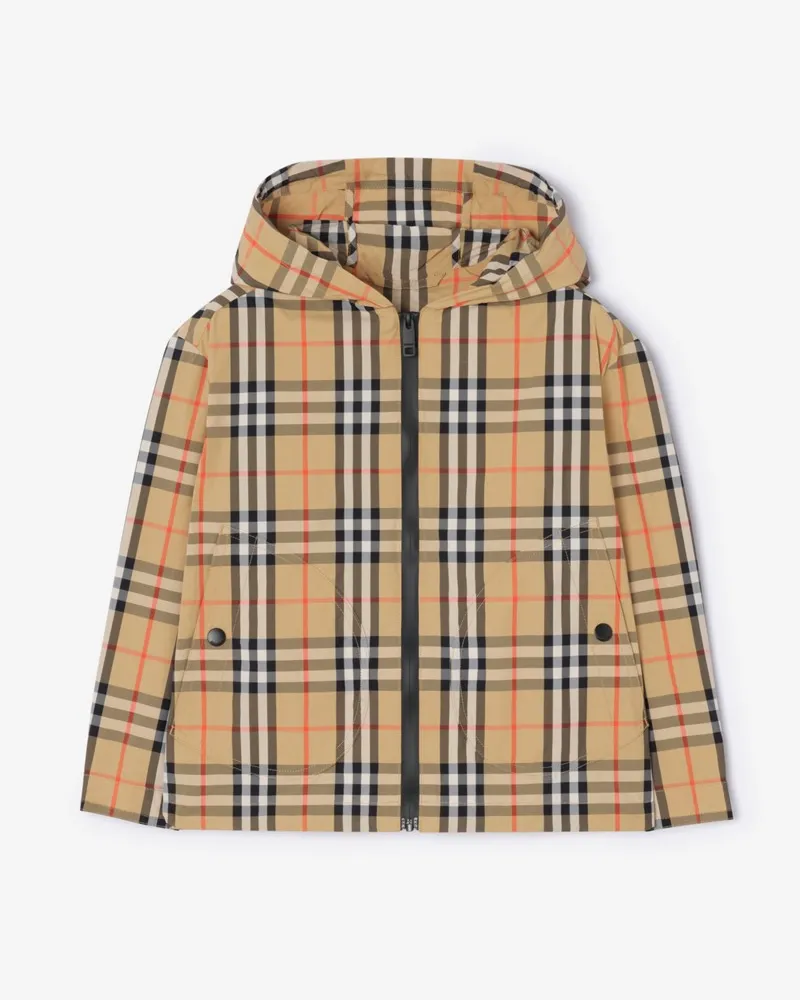 Burberry Nylon-Kapuzenjacke in Check , Size Sand-beige