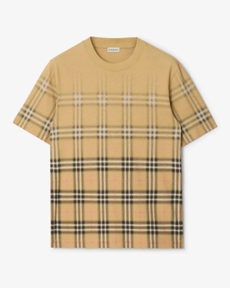 Burberry Baumwoll-T-Shirt in Check mit Farbverlauf , Size Sand-beige