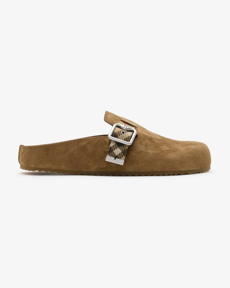 Burberry Clogs „Urchin“ aus Veloursleder mit Karomuster , Size Jute