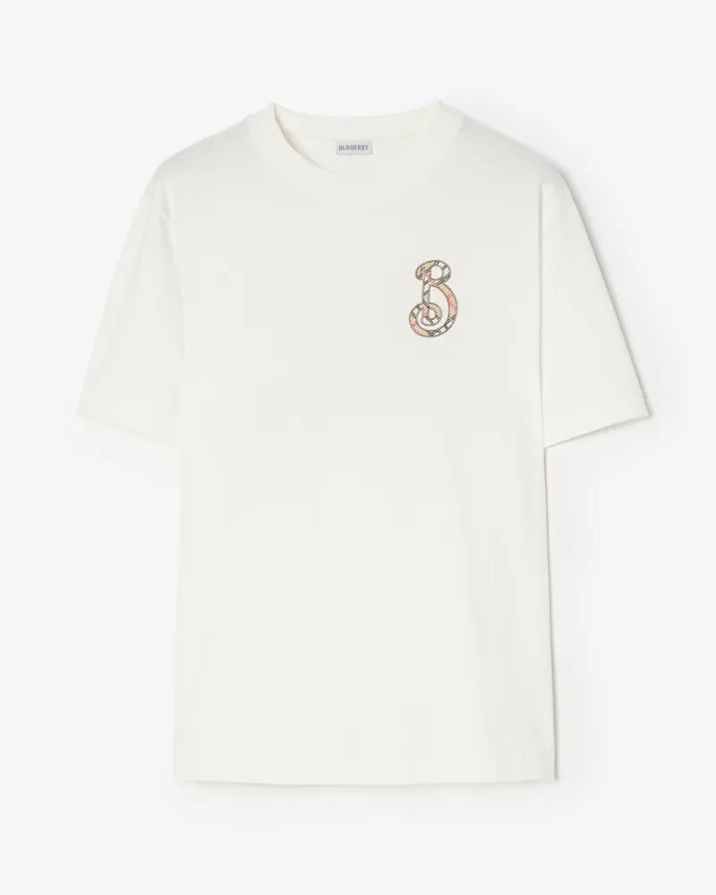 Burberry Baumwoll-T-Shirt mit B-Motiv in Check , Size Chalk