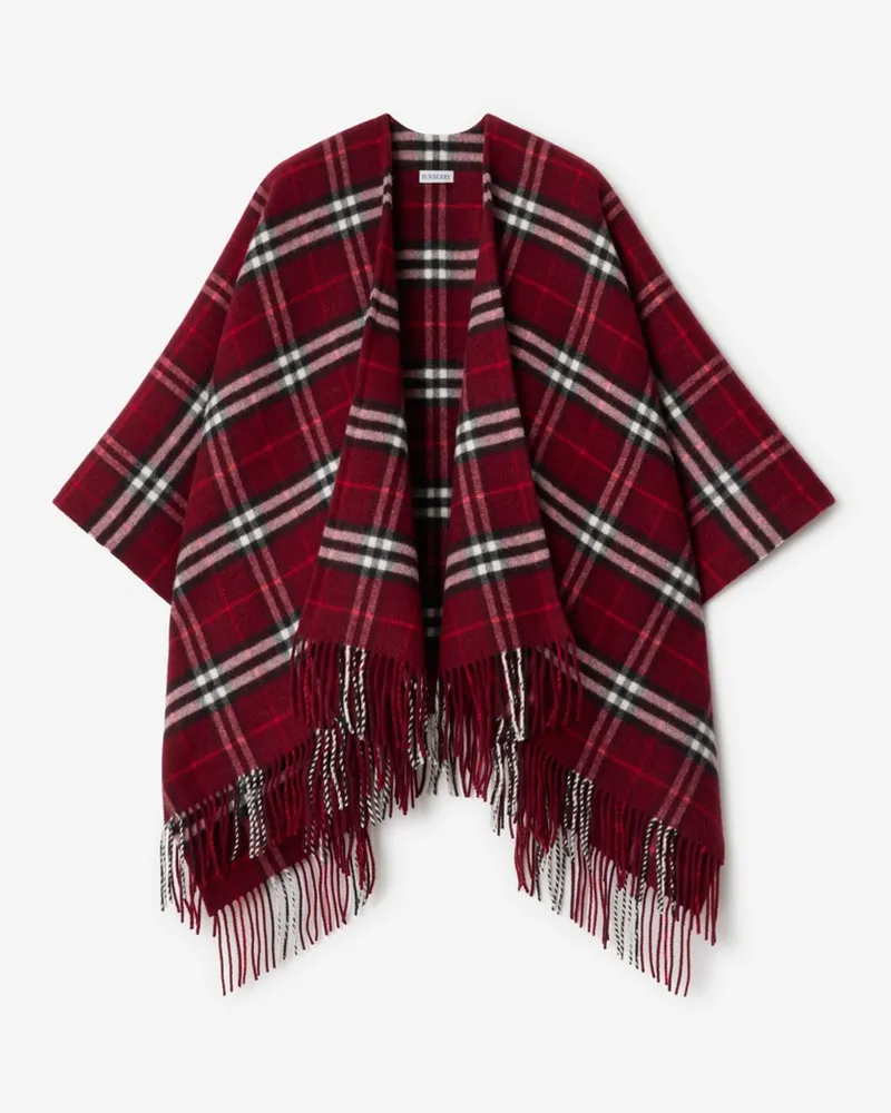 Burberry Woll-Kaschmir-Cape in Check Oxblood-rot
