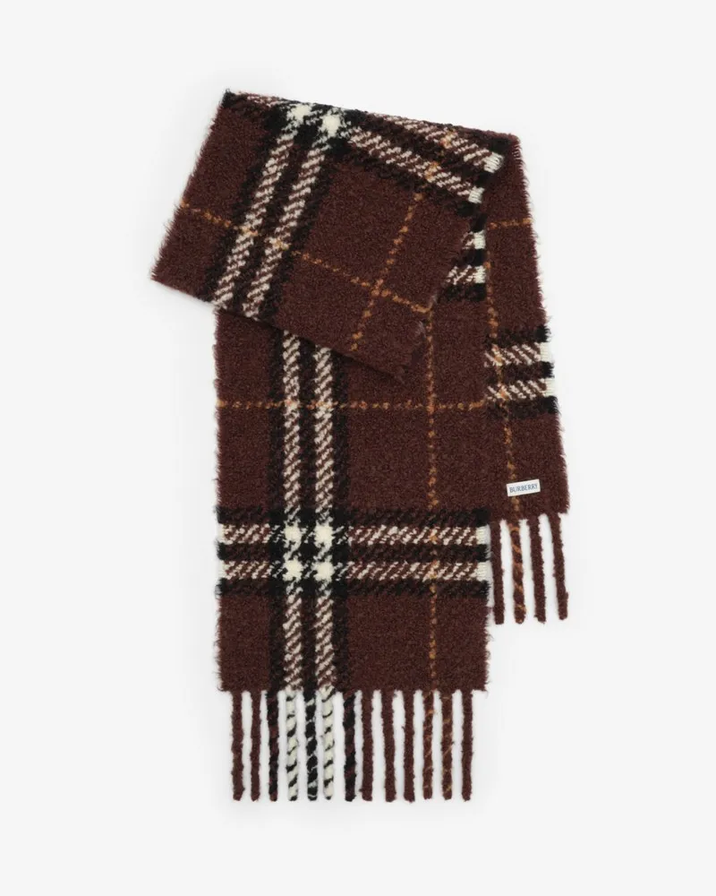 Burberry Bouclé-Schal aus Alpakawollmischung in Check Treacle-braun