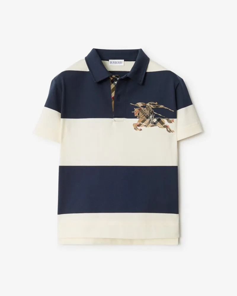 Burberry Gestreiftes Baumwoll-Poloshirt mit EKD-Motiv in Check , Size Marineblau