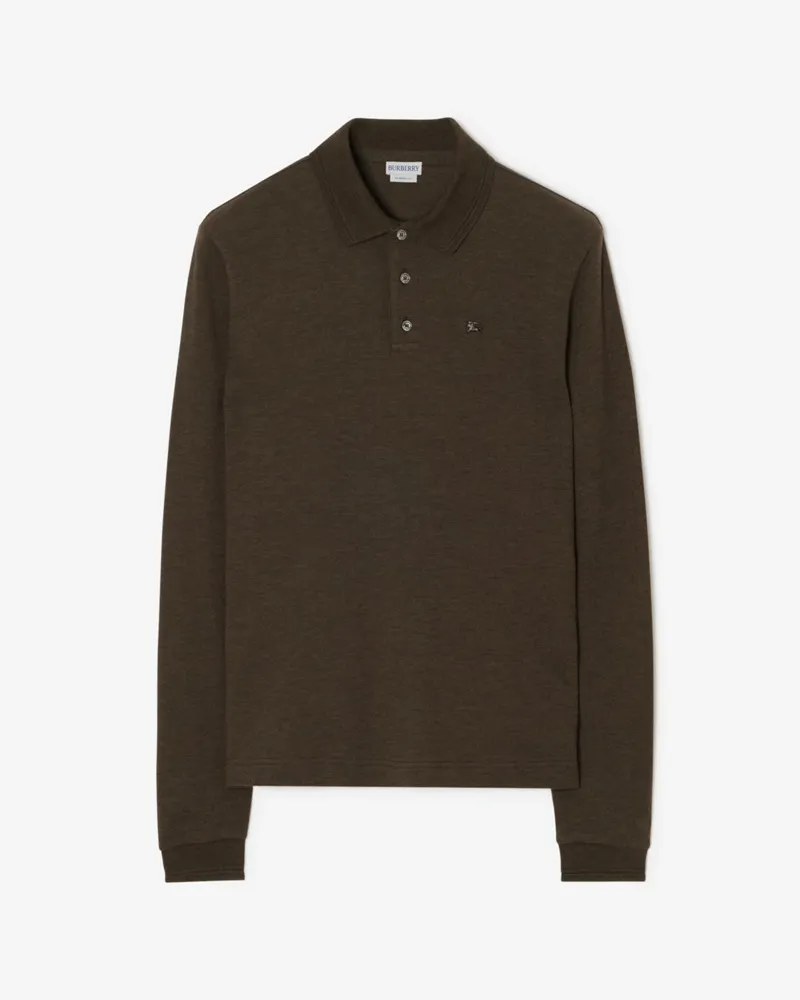 Burberry Langärmeliges Woll-Baumwoll-Poloshirt , Size Darkwood-braun