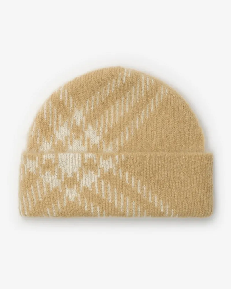 Burberry Mohair-Woll-Beanie mit Karomuster Sand-beige