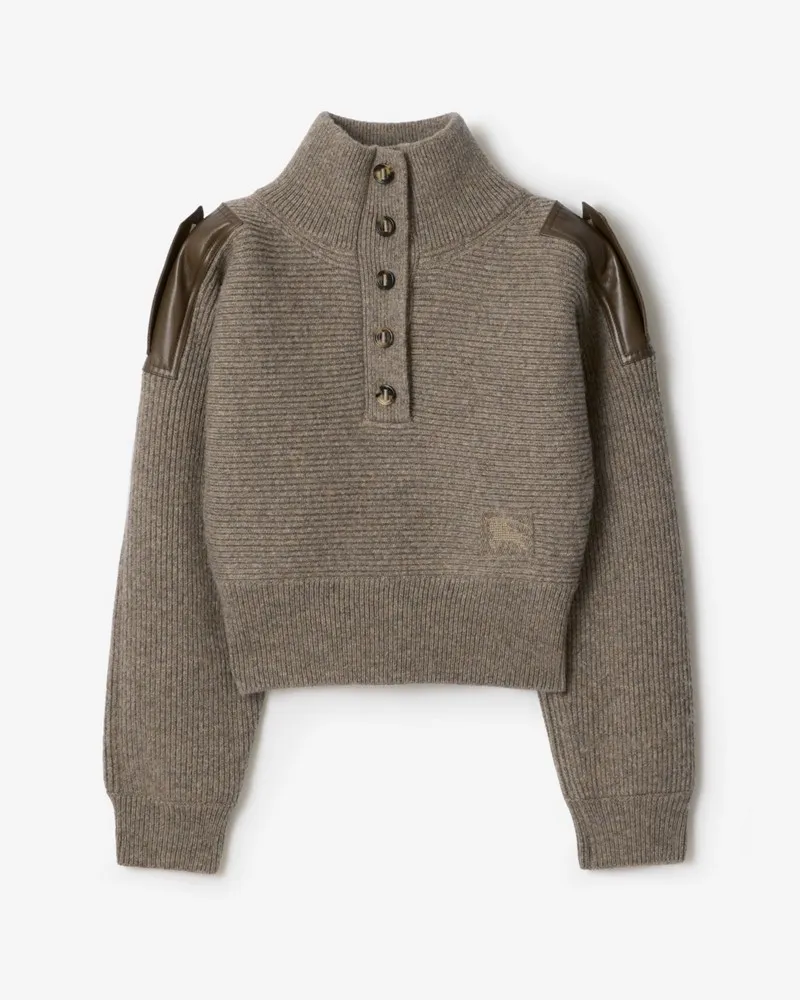 Burberry Wollpullover mit halblanger Knopfleiste Beige