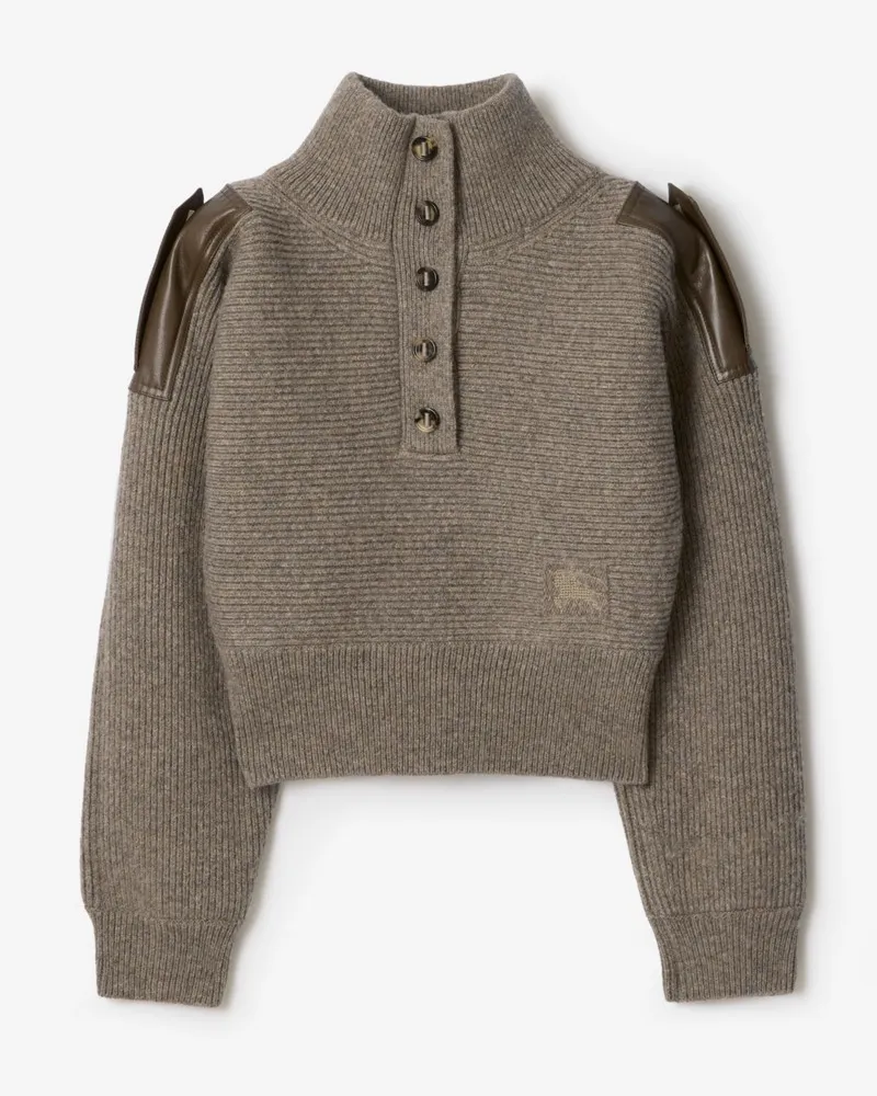 Burberry Wollpullover mit halblanger Knopfleiste Beige