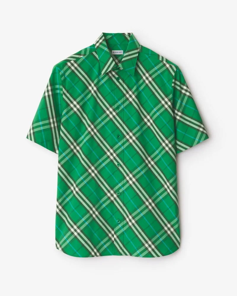 Burberry Klassisches Baumwollhemd in Check Leaf-grün