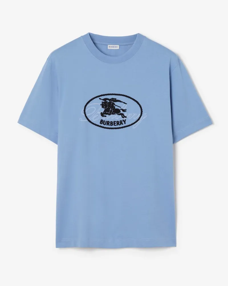 Burberry Knight Stamp Cotton T-shirt , Size Cornflower