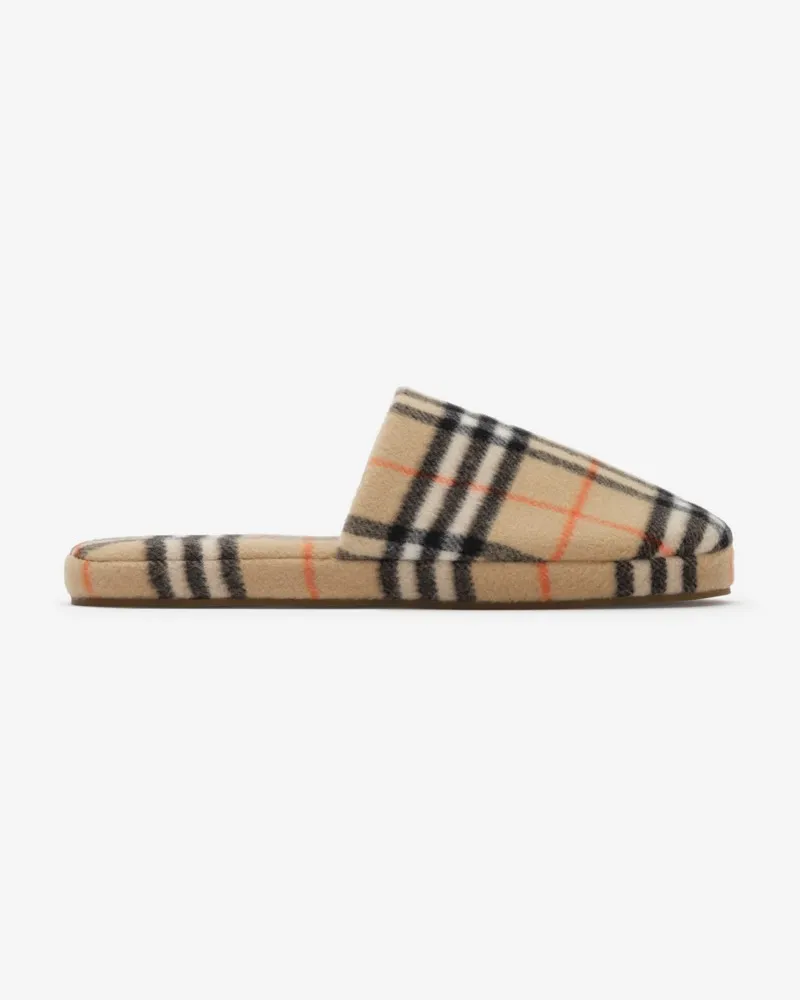 Burberry Baumwollmisch-Slipper in Check , Size Sand-beige