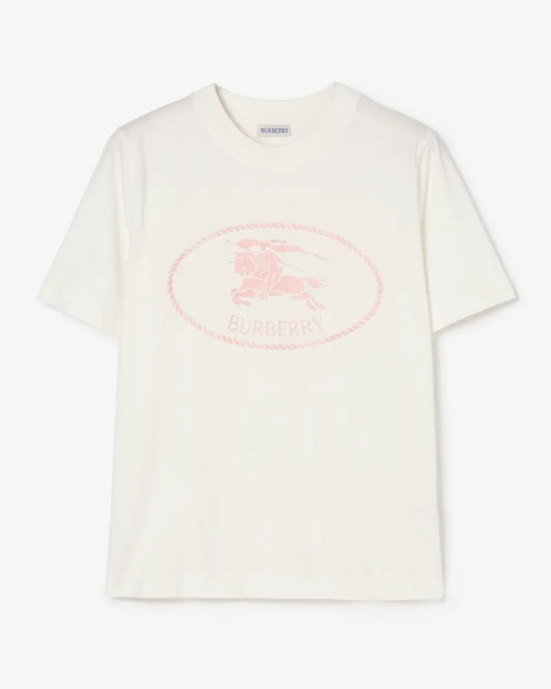 Burberry Baumwoll-T-Shirt mit Knight Stamp , Size Chalk-weiß