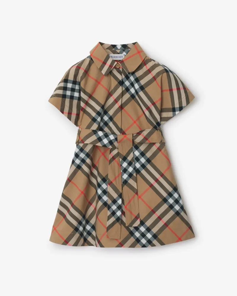 Burberry Baumwoll-Hemdkleid in Check , Size Sand-beige