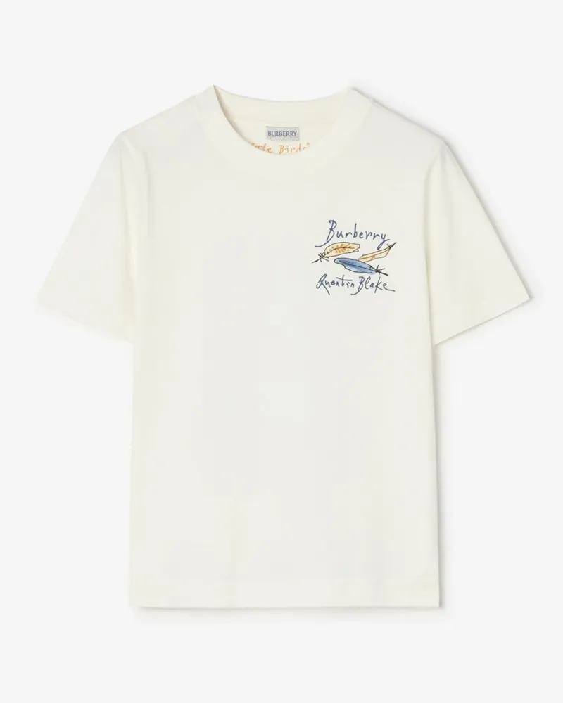 Burberry Baumwoll-T-Shirt mit Federprint Chalk