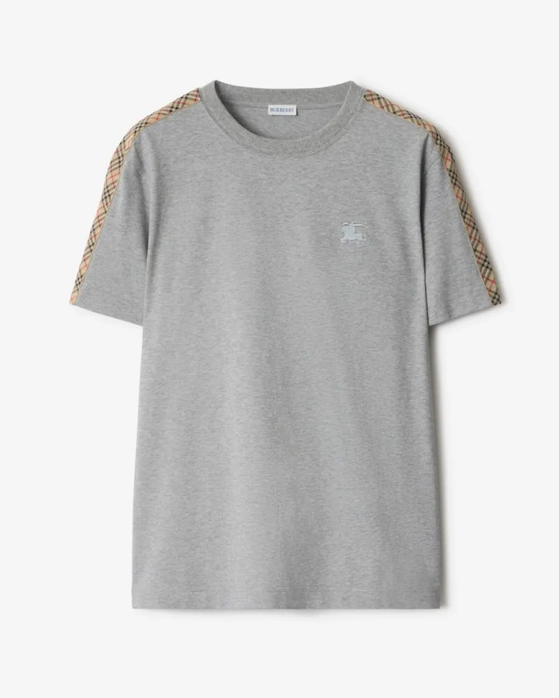 Burberry Baumwoll-T-Shirt mit Check-Besatz Hellgrau