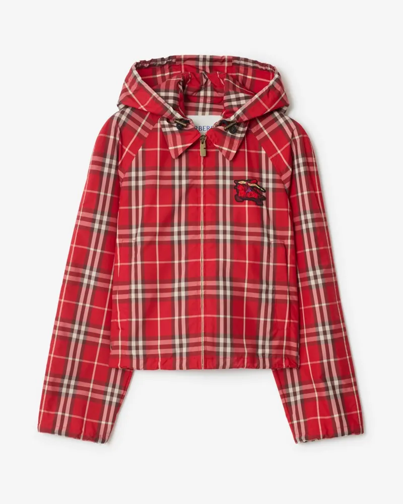 Burberry Cropped-Kapuzenjacke „Newcott“ in Check , Size Crayon-rot