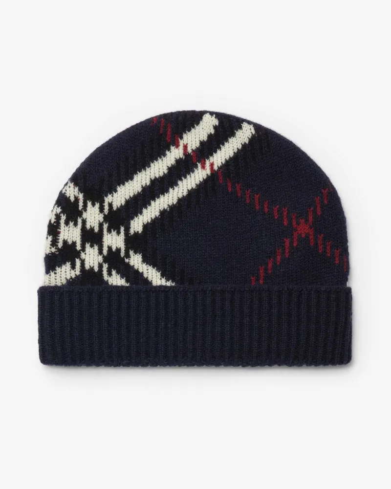 Burberry Kaschmirmisch-Beanie in Check Ink-blau