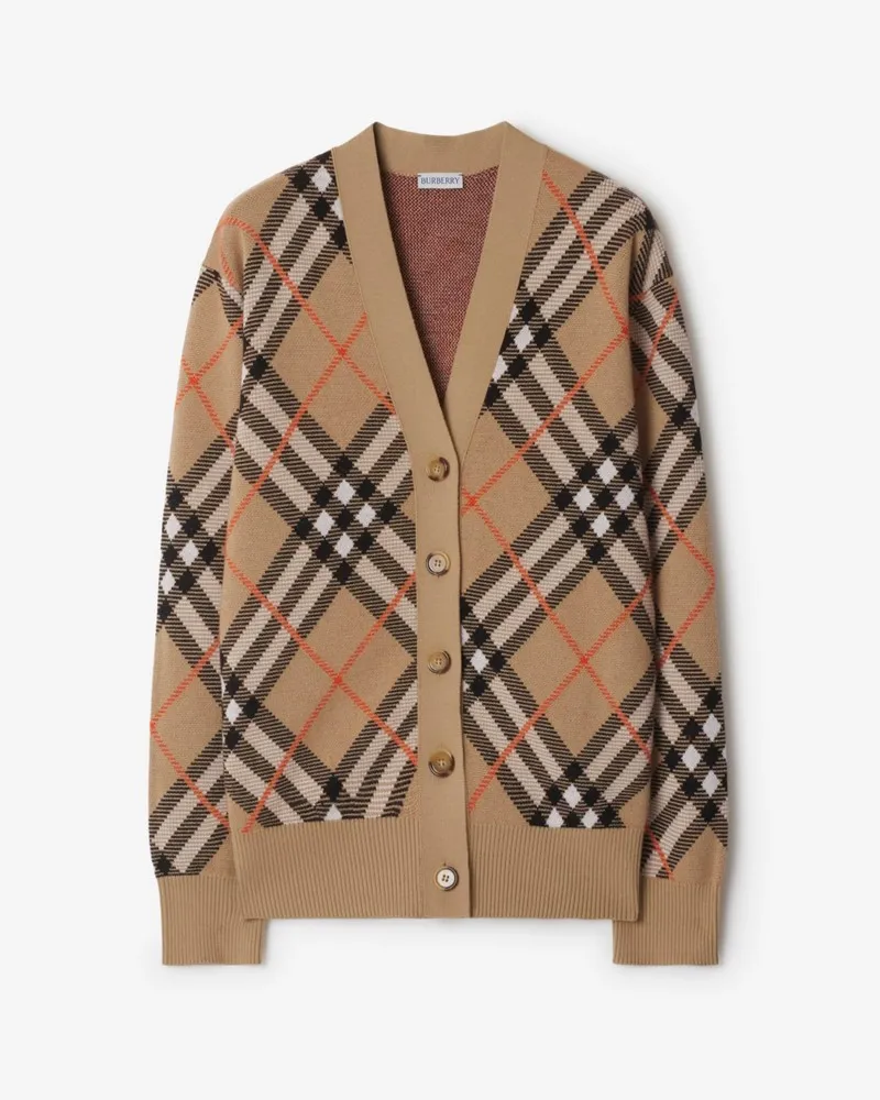 Burberry Woll-Mohairmisch-Cardigan in Check , Size Sand