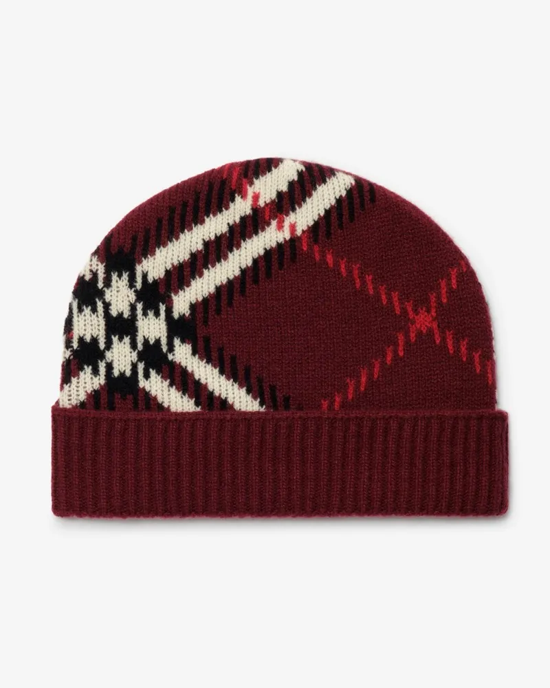 Burberry Kaschmirmisch-Beanie in Check Oxblood-rot