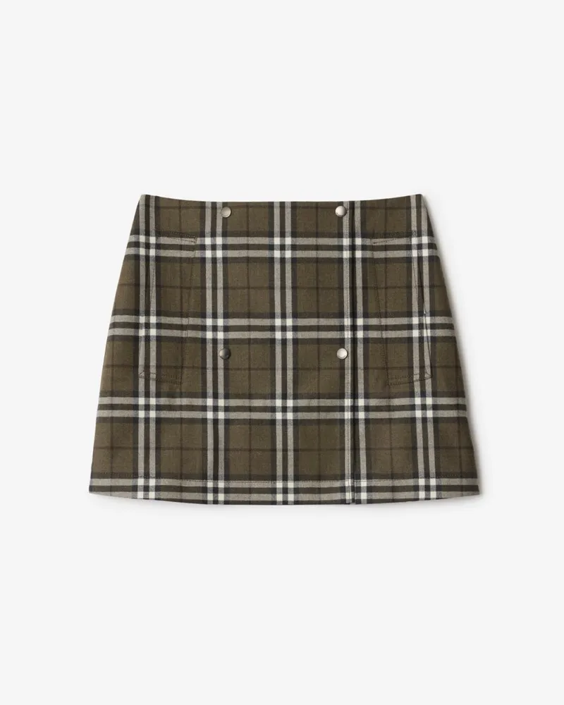 Burberry Mini-Trenchrock aus gebondeter Wolle in Check Shrub
