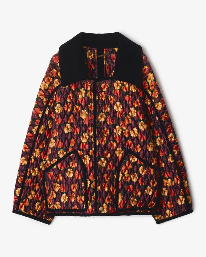 Burberry Gesteppte Nylonjacke „Floriston“ mit Geranienmuster Mohnrot
