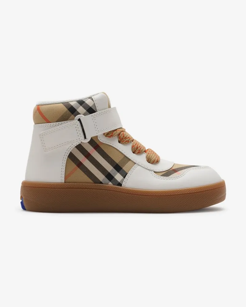 Burberry High-Top-Sneaker aus Check-Gewebe und Leder Sand