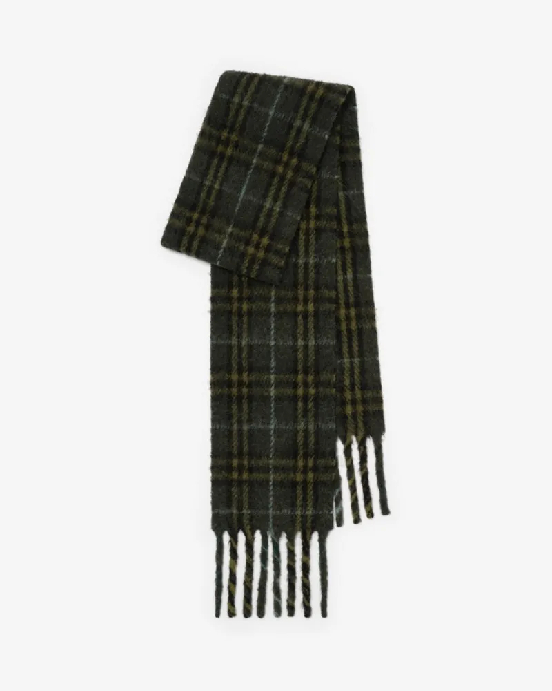 Burberry Schmaler Alpakawollmisch-Schal in Check Seaweed