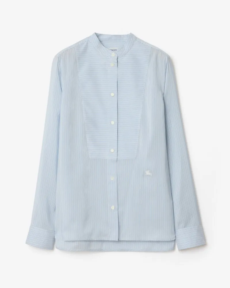 Burberry Gestreiftes Hemd aus Seidenpopelin Ice-blau
