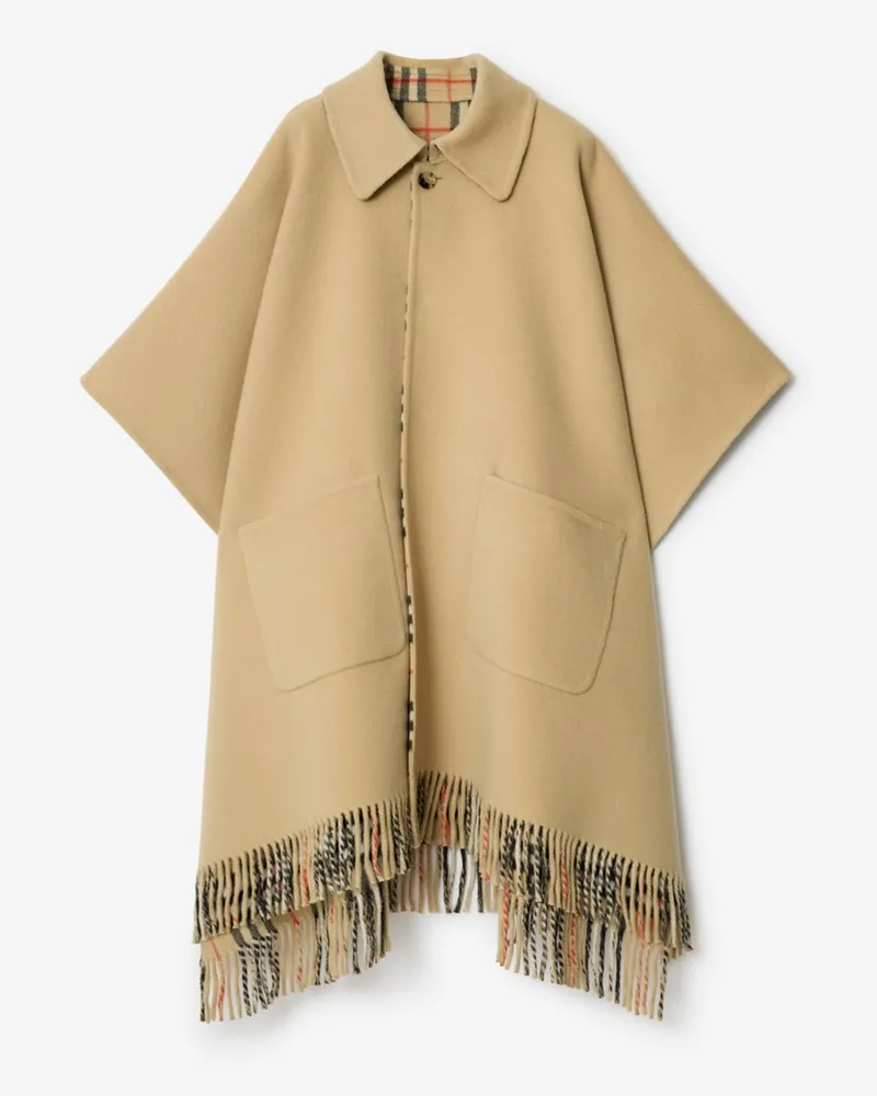 Burberry Wendbares Wollcape mit Check Sand-beige