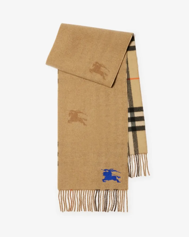 Burberry Wendbarer Kaschmirschal in Check mit EKD-Motiv Sand-beige