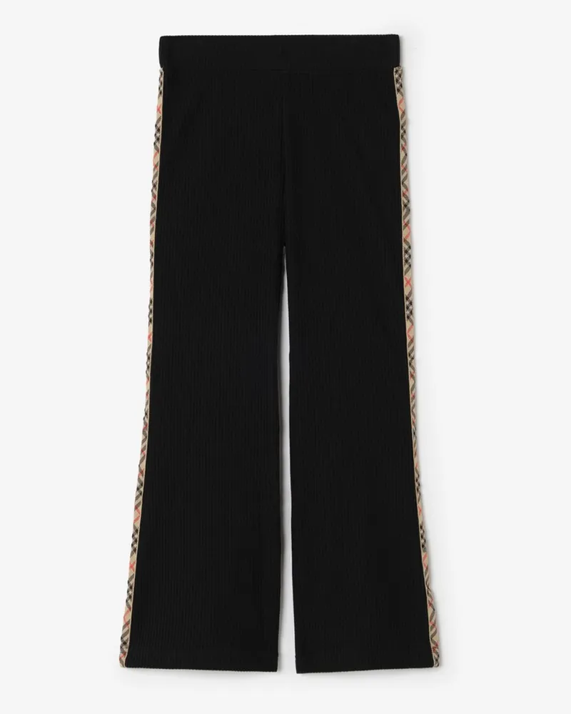 Burberry Ausgestellte Stretchbaumwoll-Hose mit Check-Besatz , Size Black