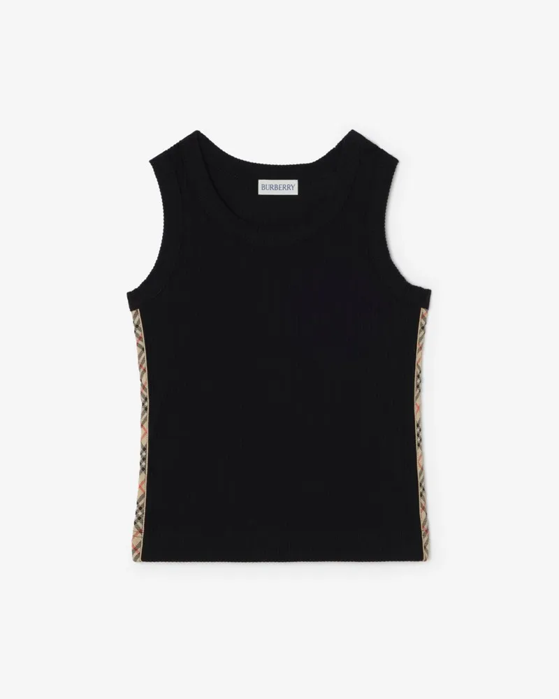 Burberry Stretchbaumwolltop mit Karobesatz , Size Schwarz