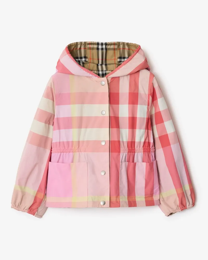 Burberry Wendbare Nylonkapuzenjacke in Check , Size Strawberry-rosa