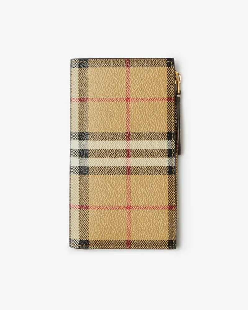 Burberry Mittelgroße Faltbrieftasche in Check Vintage-beige