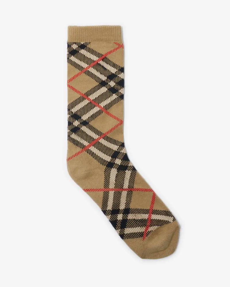 Burberry Baumwollmisch-Socken in Check Sand-beige