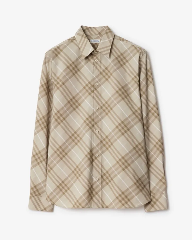 Burberry Legeres Baumwollhemd in Check Steingrau