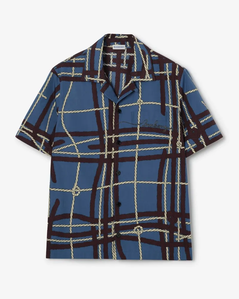 Burberry Legeres Baumwollhemd in Check mit Knoten-Motiv Maritime-blau