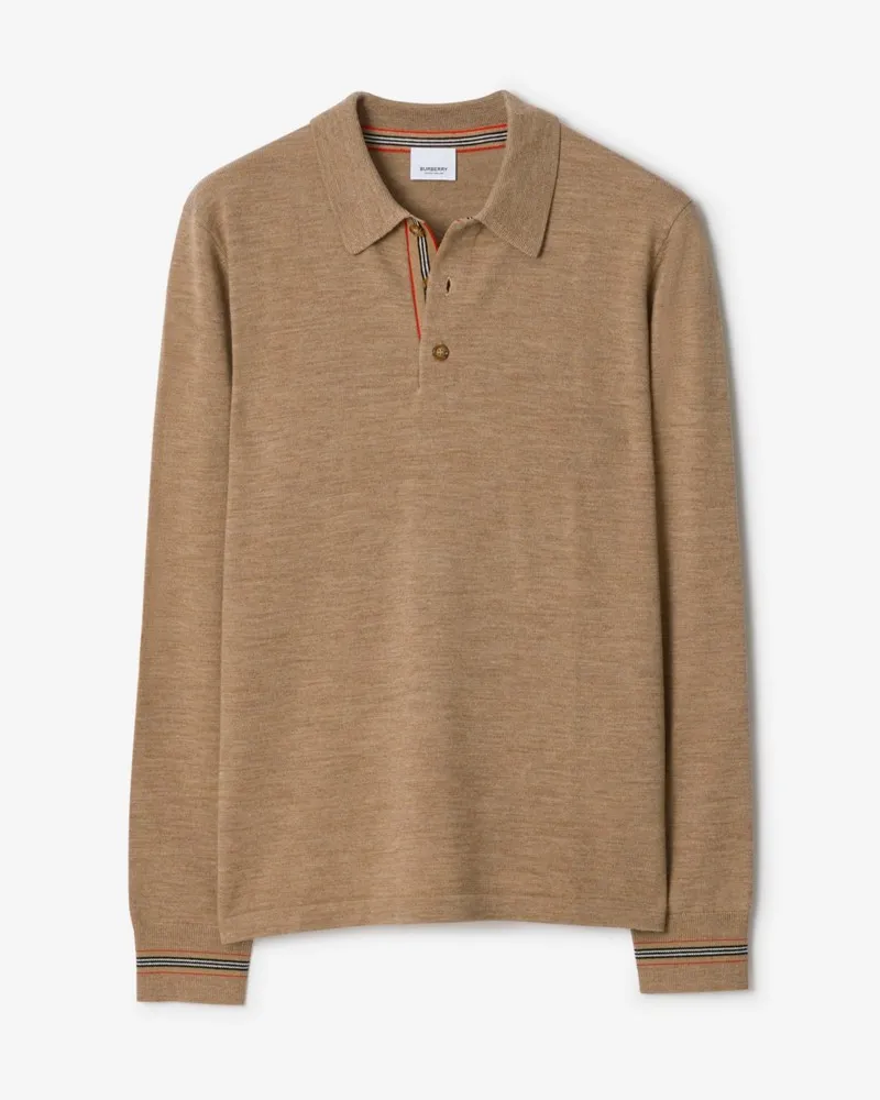 Burberry Langärmeliges Poloshirt aus Wolle Camelfarben