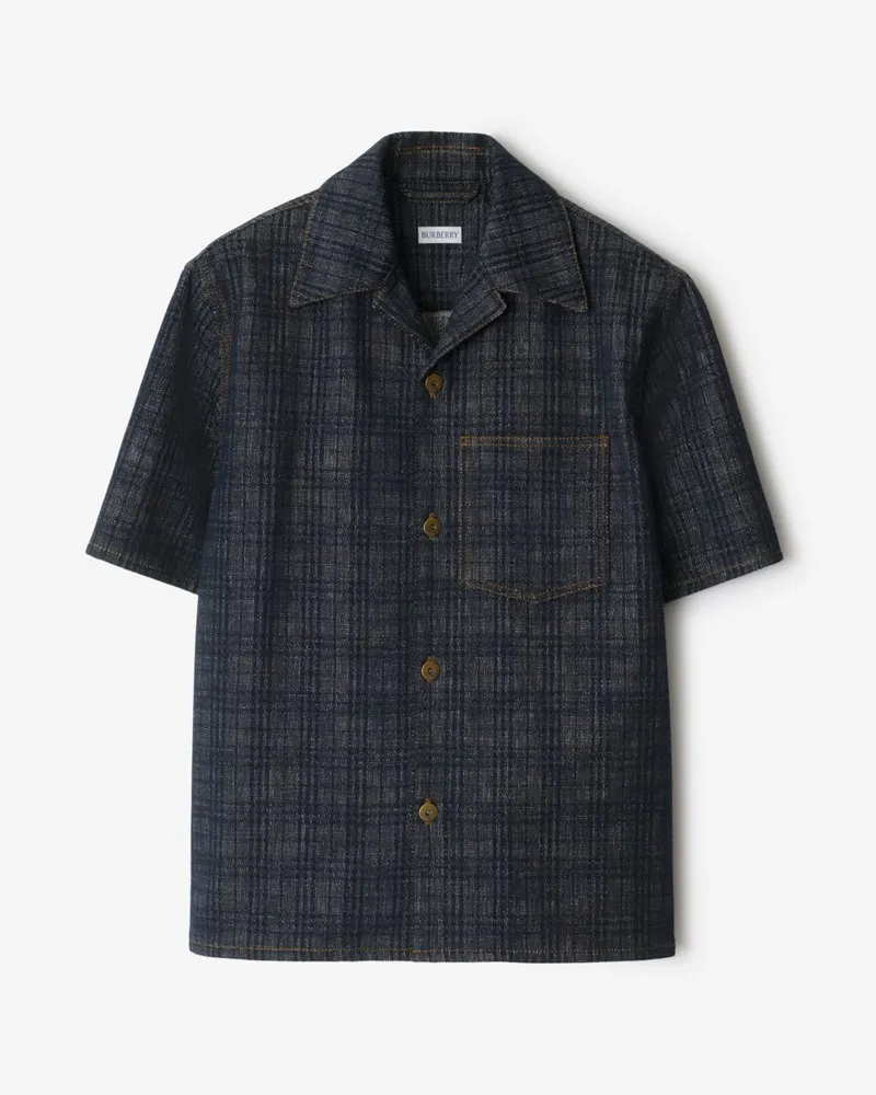 Burberry Leger geschnittenes Denim-Hemd in Check Navy