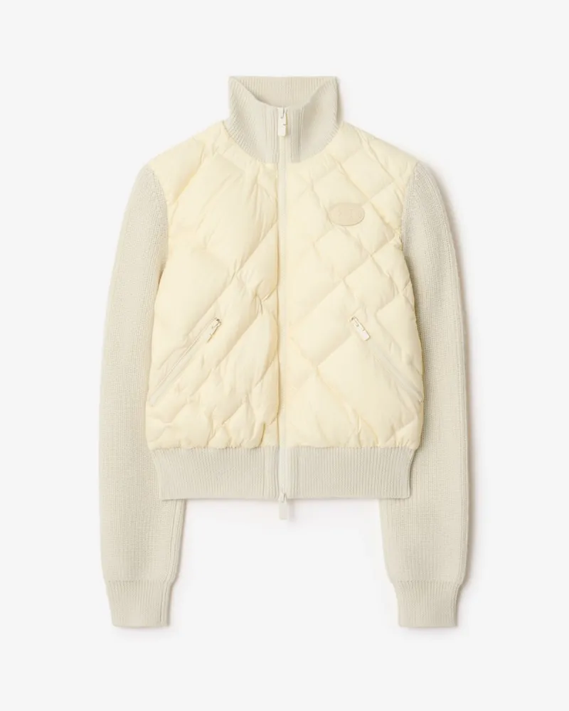 Burberry Nylon-Woll-Jacke mit Karo-Naht Ceramic-weiß