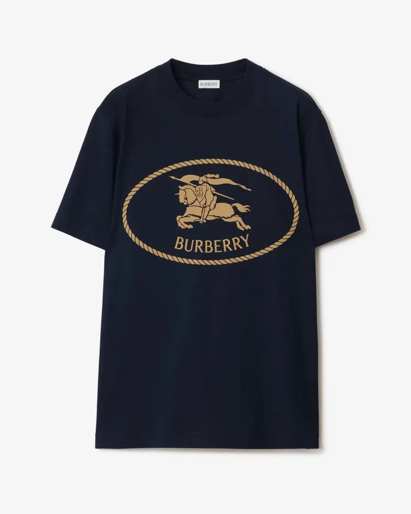 Burberry Baumwoll-T-Shirt mit Knight Stamp , Size Navy