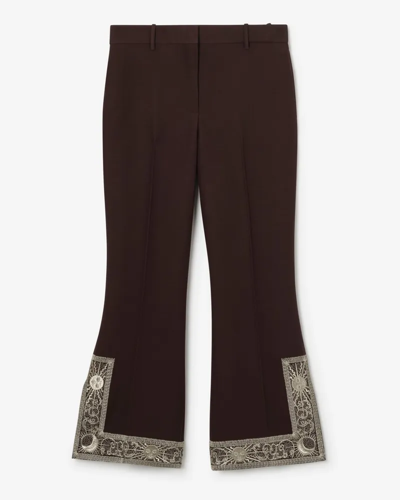 Burberry Ausgestellte Cropped-Hose aus bestickter Wolle und Seide , Size Charred