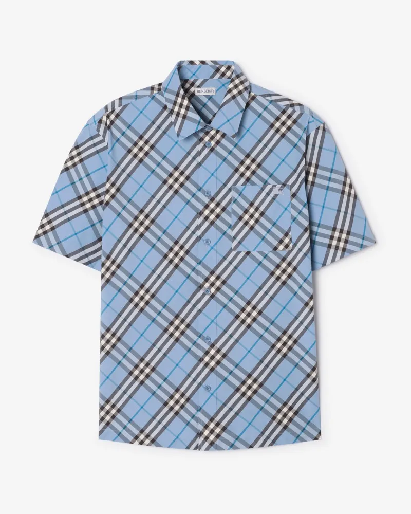 Burberry Klassisches Baumwollhemd in Check Cornflower-blau