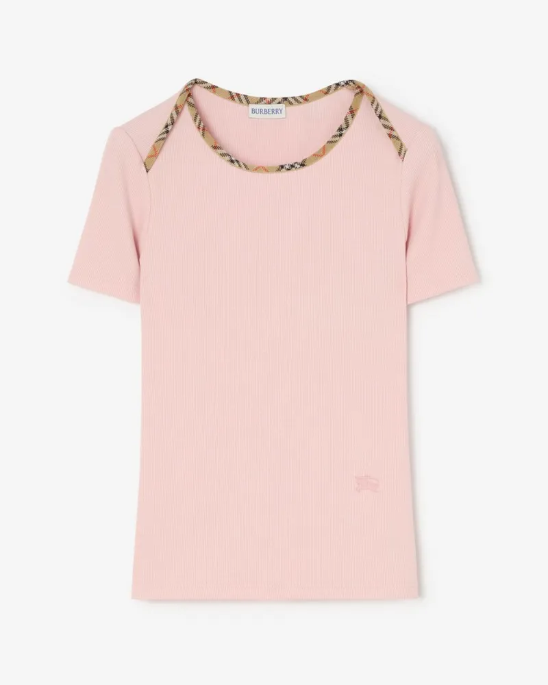 Burberry Stretchbaumwoll-T-Shirt mit Check-Besatz , Size Bouquet-rosa