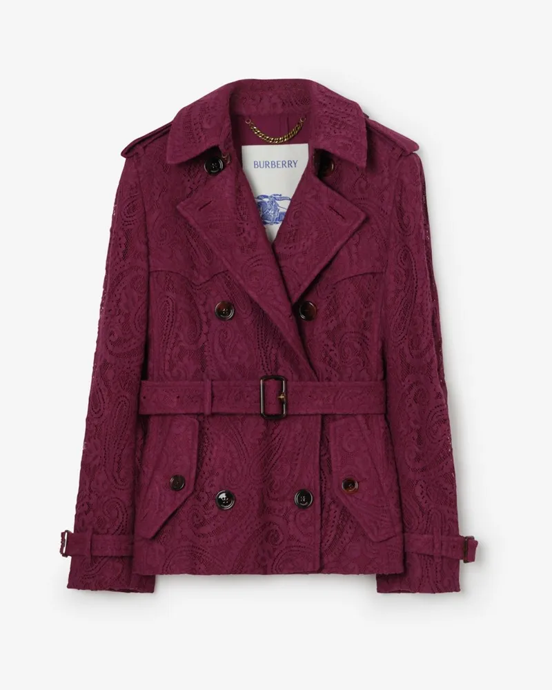 Burberry Kurzer Spitzen-Trenchcoat „Foxfield“ mit Paisley-Muster , Size Allium