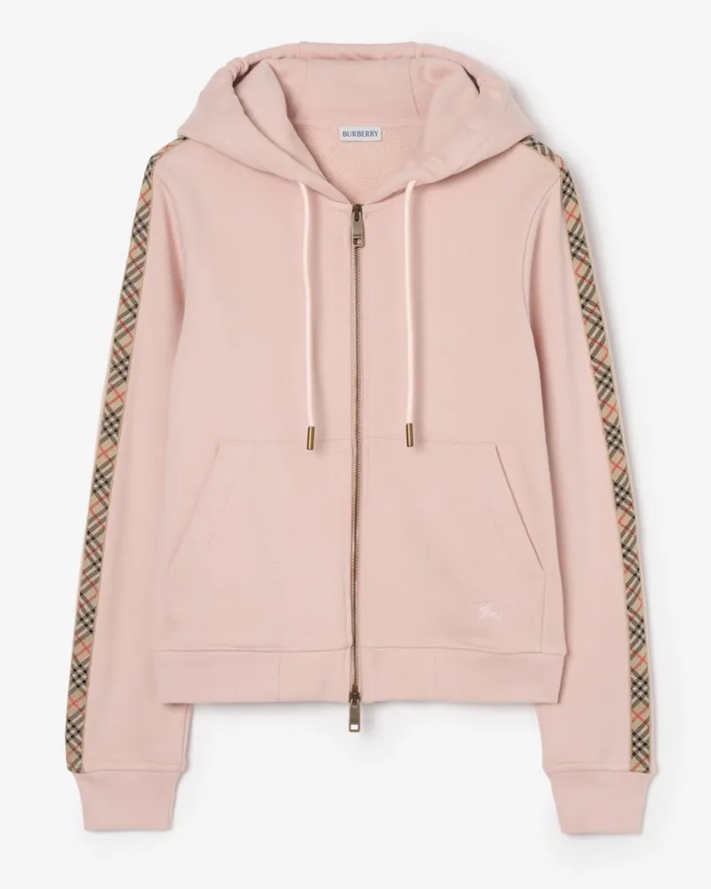 Burberry Baumwoll-Kapuzenjacke mit Check-Besatz und Reißverschluss , Size Bouquet-rosa