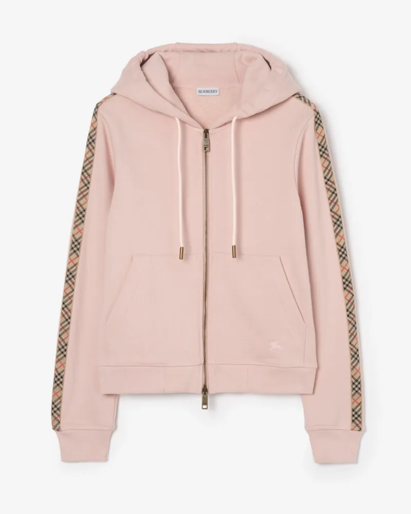 Burberry Baumwoll-Kapuzenjacke mit Check-Besatz und Reißverschluss Bouquet-rosa
